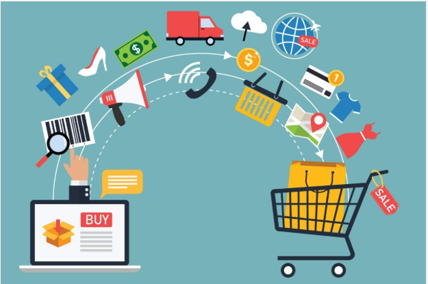Ecommerce icons illustration showing online shopping cart delivery and mobile commerce in Pakistan