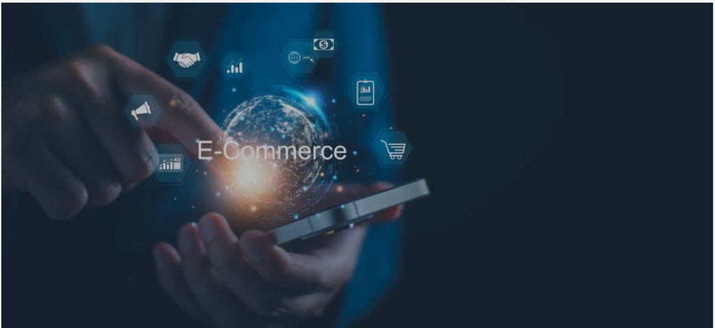 Hand touching digital ecommerce screen representing online business technology in Pakistan