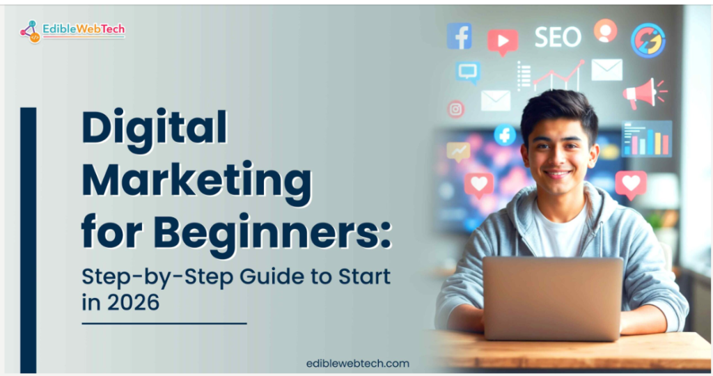 Digital marketing for beginners step by step guide to start with instructor graphic