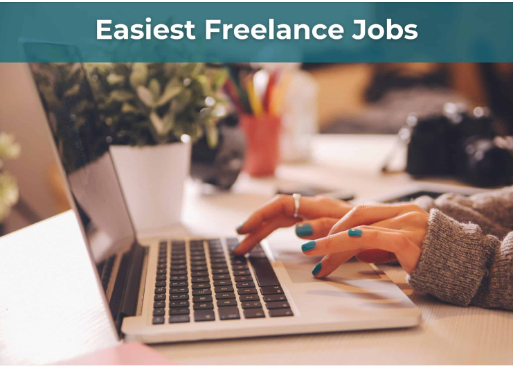 Hands typing on a laptop representing the easiest freelance jobs for beginners
